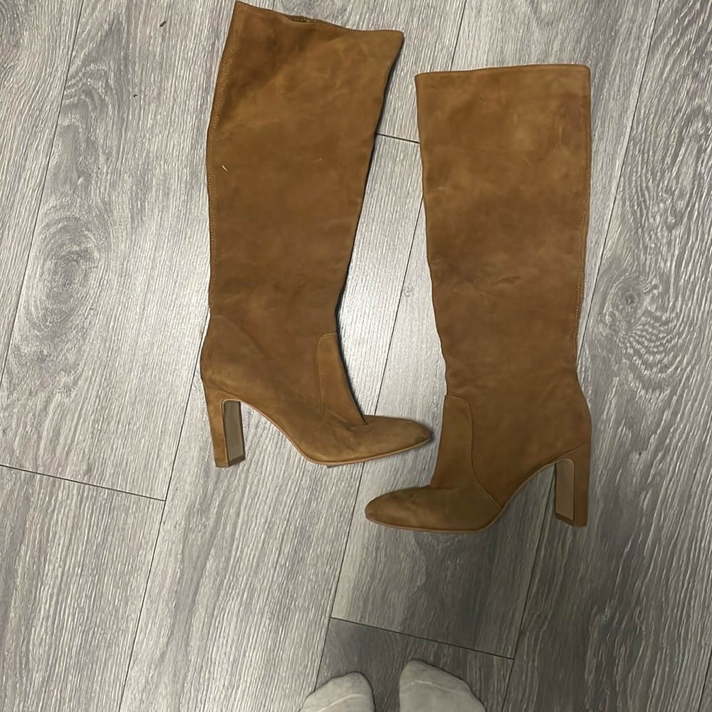 Dolce Vita Tall Suede Heeled Boots in Cognac Brown